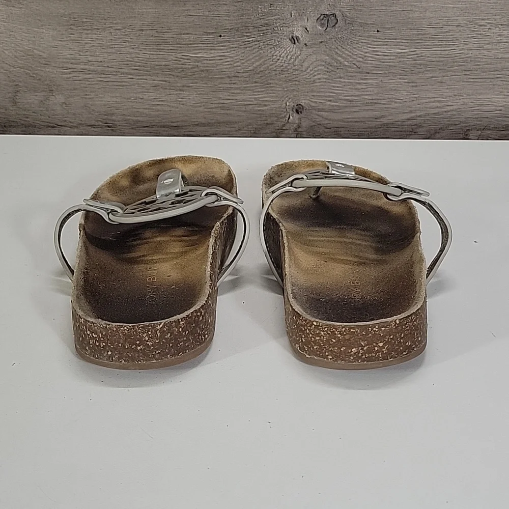 Tory Burch Silver Logo Thong Sandals Sz 8